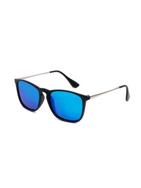 Classic Black Frame Sunglasses with Blue Mirrored Lenses